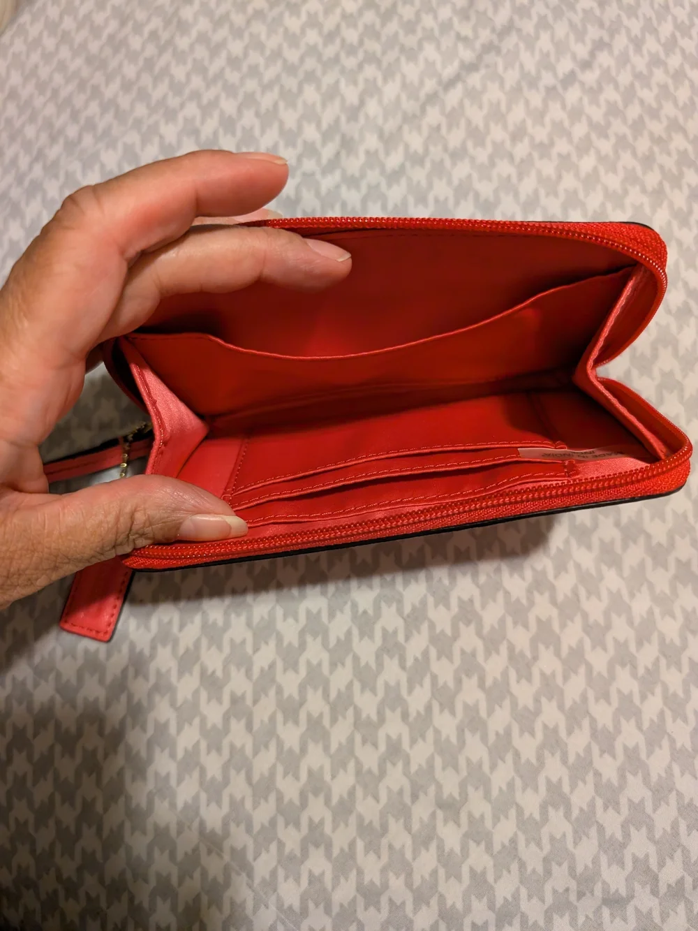 Coach Saffiano Zip Wristlet Wallet in Coral Red